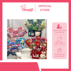 Giỏ Bánh Kẹo Theo Tone Màu Cỡ Lớn Móc Gấu Bông.