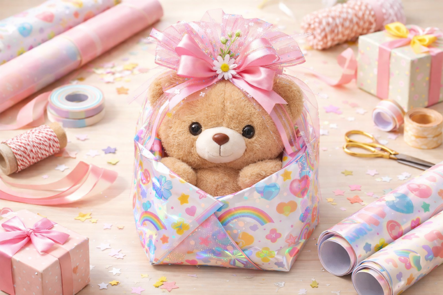 Giấy gói quà gấu bông pastel